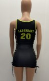 Summer Sports Black Print Sexy Lace-Up Tight Tank Dress