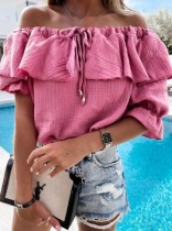 Sommer Casual Rose Off Shoulder Rüschenhemd