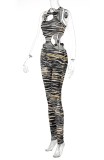 Summer Tiger Print Cut Out Sexy Bodycon Sleeveless Jumpsuit