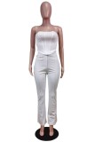 Summer Formal White Sexy Strapless Crop Top and Pants Matching Set