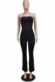 Summer Formal Black Sexy Strapless Crop Top and Pants Matching Set