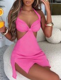 Summer Pink Sexy Cut Out Halter Mini Club Sundress