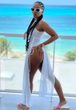 Summer White Swimwear with Cover-Up 3 Piece Set