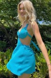 Summer Blue Sexy Cut Out Halter Mini Club Sundress