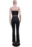Summer Formal Black Sexy Strapless Crop Top and Pants Matching Set
