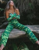 Summer Print Green Slim Trousers