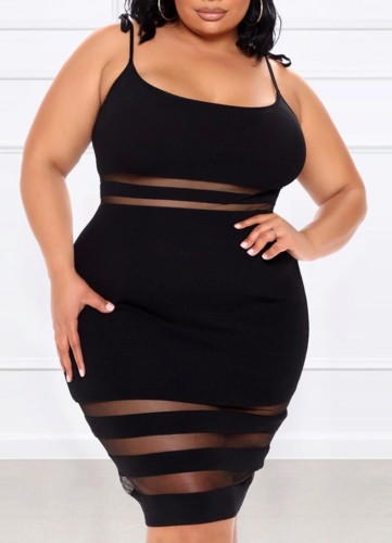 Summer Plus Size Black Stripes Strap Bodycon Dress