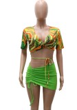 Summer Sexy Green Crop Top and Mini Skirt 2 Piece Set