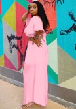 Summer Plus Size Pink Crop Top and Wide Pants 2 Piece Matching Set