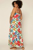 Summer Plus Size Casual Floral Wide Strap Long Sundress