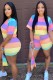 Summer Plus Size Casual Rainbow Wide Stripes Shirt and Shorts 2PC Set