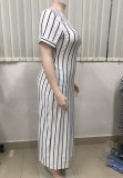 Summer Casual Plus Size Stripes Long Shirt Dress