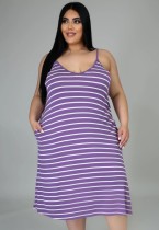 Summer Casual Plus Size Stripes Strap Long Dress
