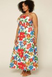 Summer Plus Size Casual Floral Wide Strap Long Sundress