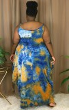 Summer Casual Plus Size Tie Dye Strap Loose Long Dress