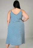 Summer Casual Plus Size Stripes Strap Long Dress