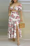 Summer Sexy Floral O-Ring Crop Top and Long Skirt Set