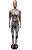 Summer Sexy Print Bodycon Crop Top and Pants Set