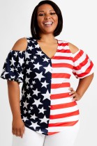 Sommer Plus Size Flag Print Regular Hemd mit Cut-Outs