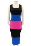 Summer Plus Size Color Block Long Tank Dress