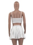 Summer Sports White Strap Bra and Pleated Skirt Set