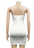 Summer White Beaded Sexy Strap Party Bodycon Dress