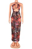 Summer Sexy Floral Cut Out Halter Long Party Dress