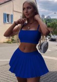 Summer Sports Blue Strap Bra and Pleated Skirt Set