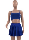 Summer Sports Blue Strap Bra and Pleated Skirt Set