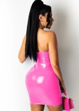 Summer Pink PU Leather Sexy Cut Out Halter Bodycon Dress