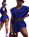 Summer Casual Blue Two Piece Shorts Tracksuit