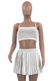 Summer Sports White Strap Bra and Pleated Skirt Set