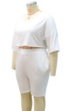 Summer Plus Size Casual White Shirt and Shorts 2PC Set