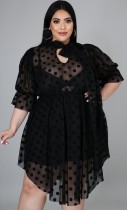 Sommer Plus Size Schwarz Polka Unregelmäßiges Kurzes Formales Kleid