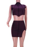 Summer Sexy Chocolate Crop Top and Slit Shorts 2PC Set