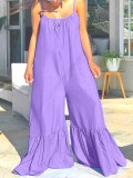 Summer Plus Size Casual Purple Strap Bell Jumpsuits