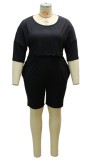 Summer Plus Size Casual Black Shirt and Shorts 2PC Set