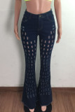 Summer Black Hollow Out High Waist Flare Jeans