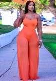Summer Plus Size Formal Orange Patch Halter Jumpsuit