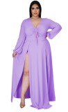 Autumn Plus Size Purple Long Sleeve Slit Long Maxi Dress