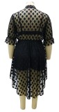 Summer Plus Size Black Polka Irregular Short Formal Dress