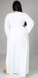 Autumn Plus Size White Long Sleeve Slit Long Maxi Dress