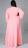 Autumn Plus Size Pink Long Sleeve Slit Long Maxi Dress