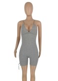 Summer Casual Grey Lace-Up Ripped Strap Bodycon Rompers
