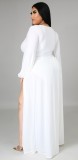 Autumn Plus Size White Long Sleeve Slit Long Maxi Dress