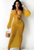 Summer Yellow See Through Dress Sexy Cover-Ups