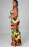 Summer Sexy Multicolor Print Cut Out Strap Long Dress