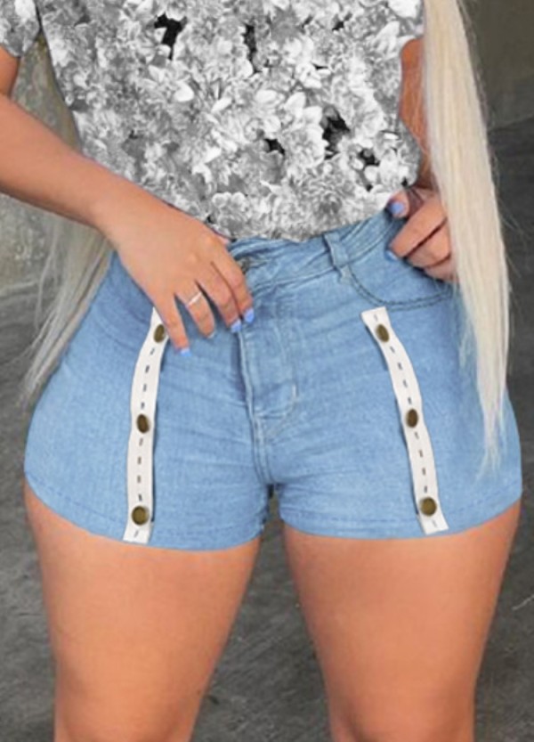 Summer Sexy Washed Blue High Waist Fitted Denim Shorts
