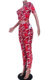 Summer Sexy Print One Shoulder Crop Top and Pants Matching Set