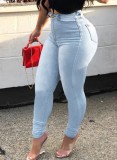 Summer Sexy Washed Blue High Waist Fitted Jeans